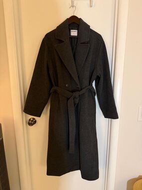 Old Navy Dark Charcoal Wrap Belted Long Robe Coat